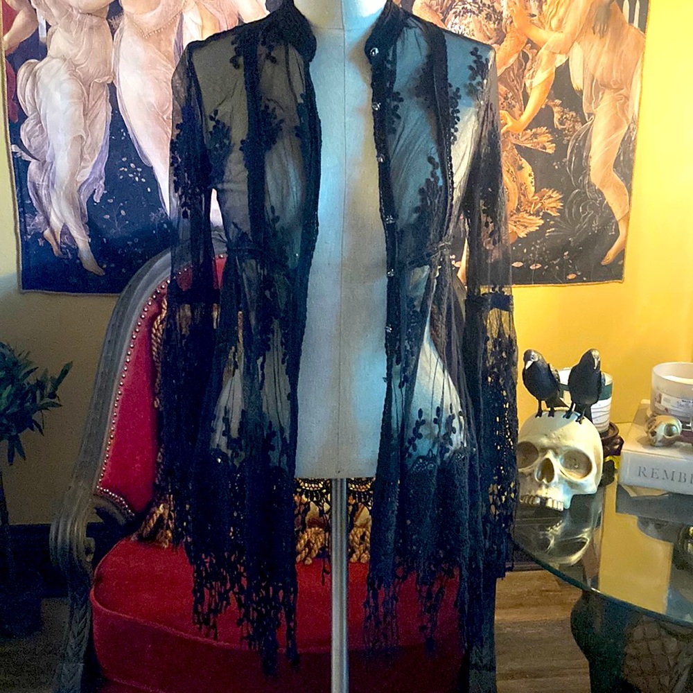 Gothic witchy whimsigoth sheer mesh lace top XS
